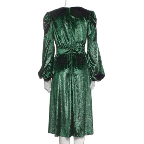 PatBO Green Liquid Velvet V-Neck Long Sleeve Midi Dress Size 8 - Picture 3 of 11